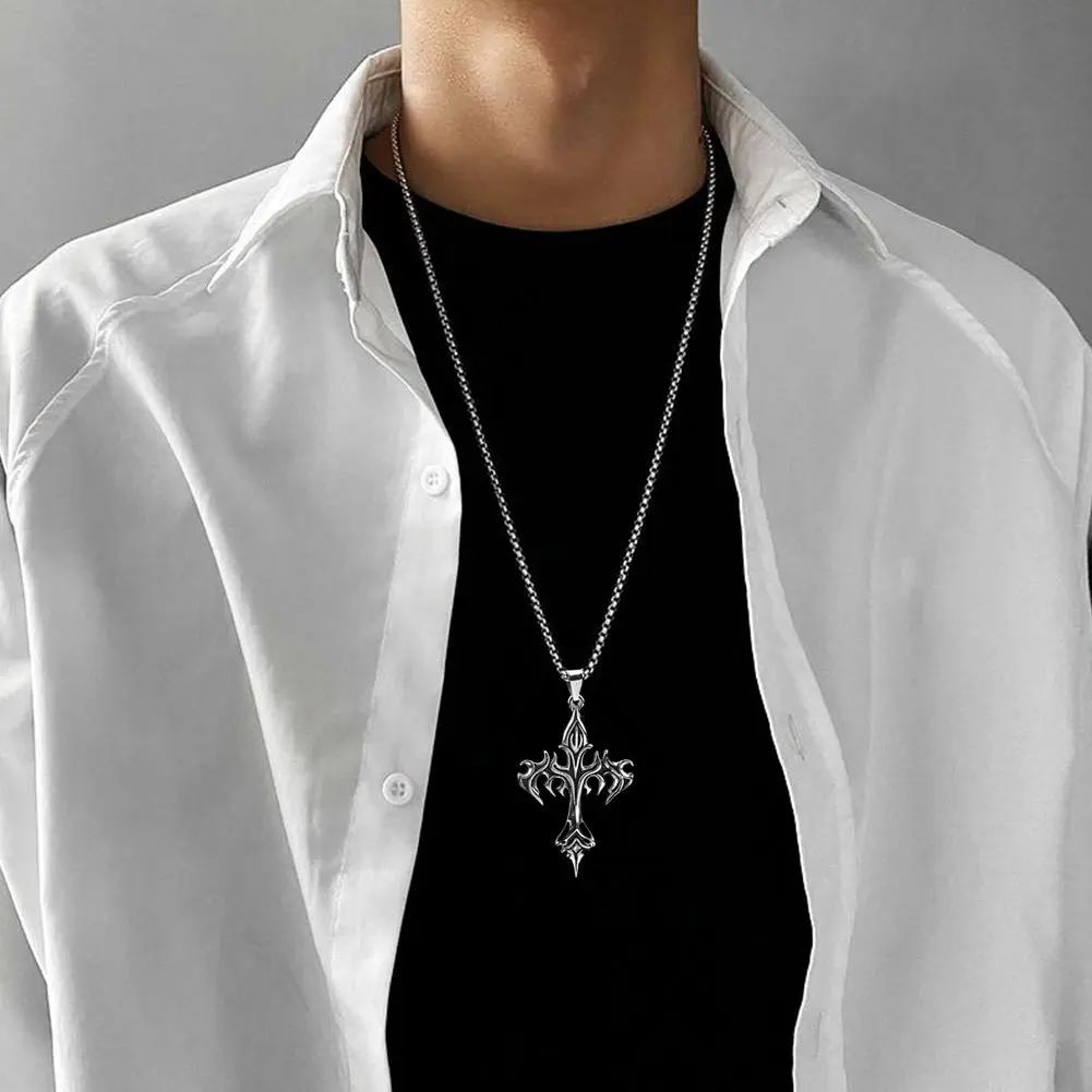 Hip Hop Cross Pendant Necklace Unique Design Steel Goth Necklaces Fashion Jewelry Gift for Women Men