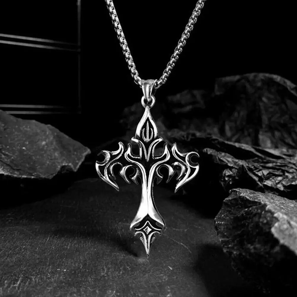 Hip Hop Cross Pendant Necklace Unique Design Steel Goth Necklaces Fashion Jewelry Gift for Women Men