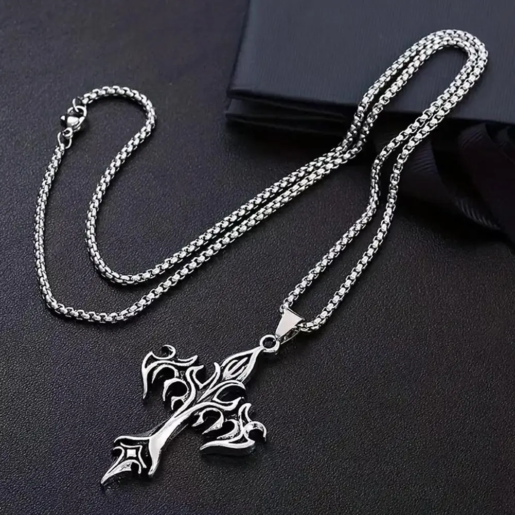 Hip Hop Cross Pendant Necklace Unique Design Steel Goth Necklaces Fashion Jewelry Gift for Women Men