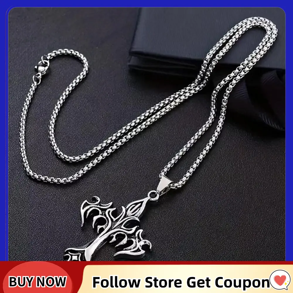 Hip Hop Cross Pendant Necklace Unique Design Steel Goth Necklaces Fashion Jewelry Gift for Women Men