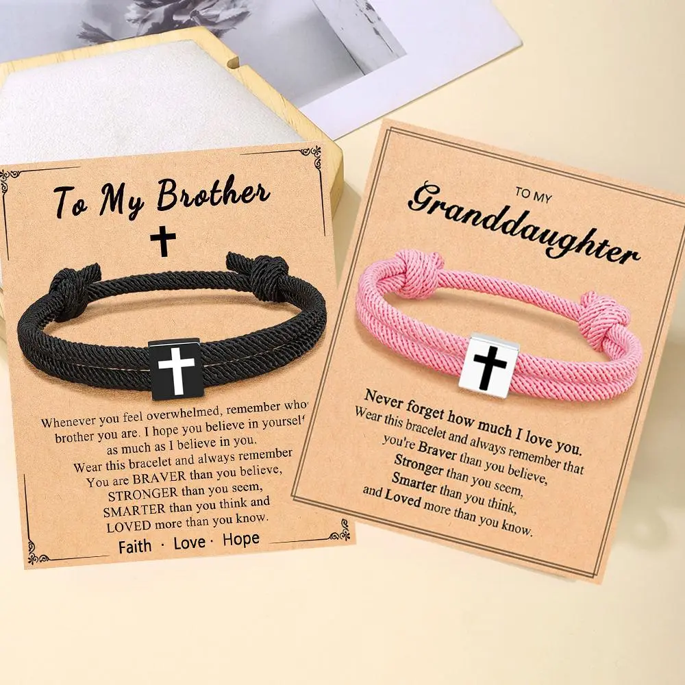 Braided Rope Cross Bracelet Jesus Bracelet Adjustable Christian Bracelet Religious Bracelet for Christian Baptism Birthday Gifts