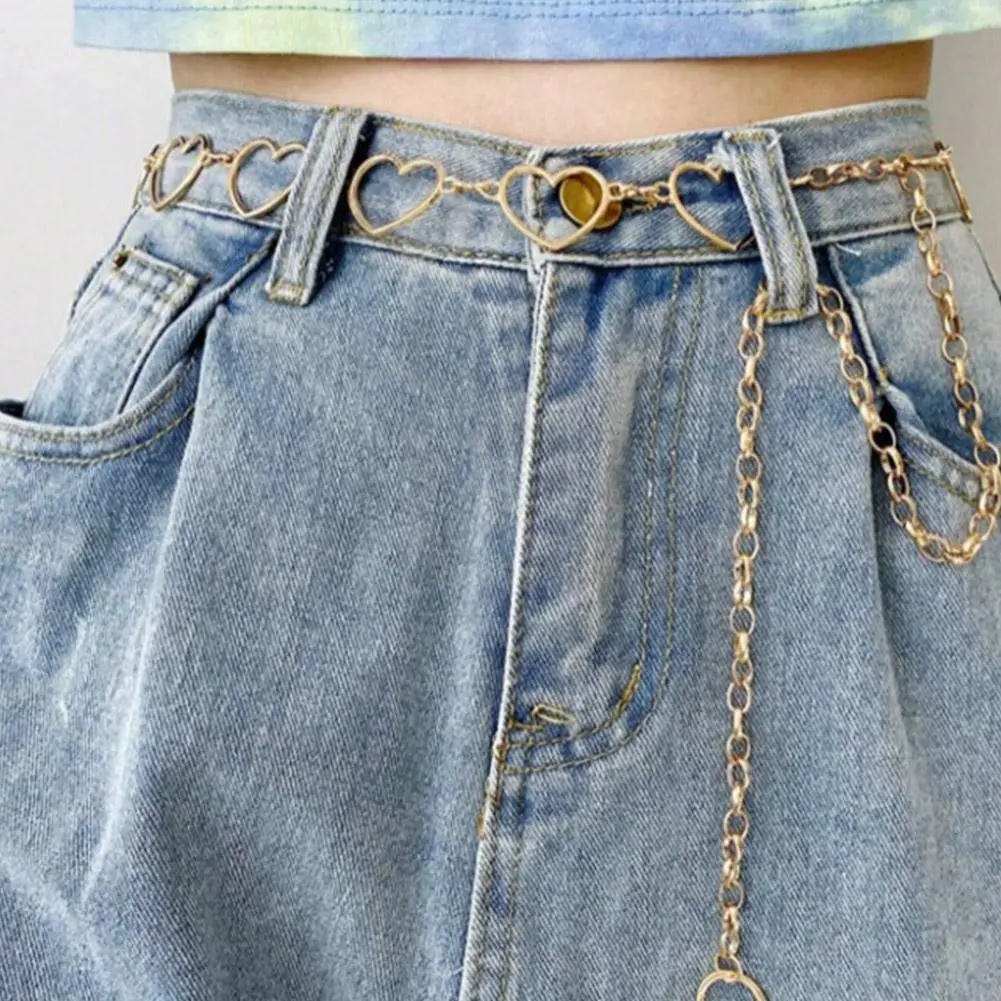 Women's Metal Waist Chain Fashion Heart Versatile Decoration Personalized Heart Waist Chain Women's Pant Chain with Jeans Dress