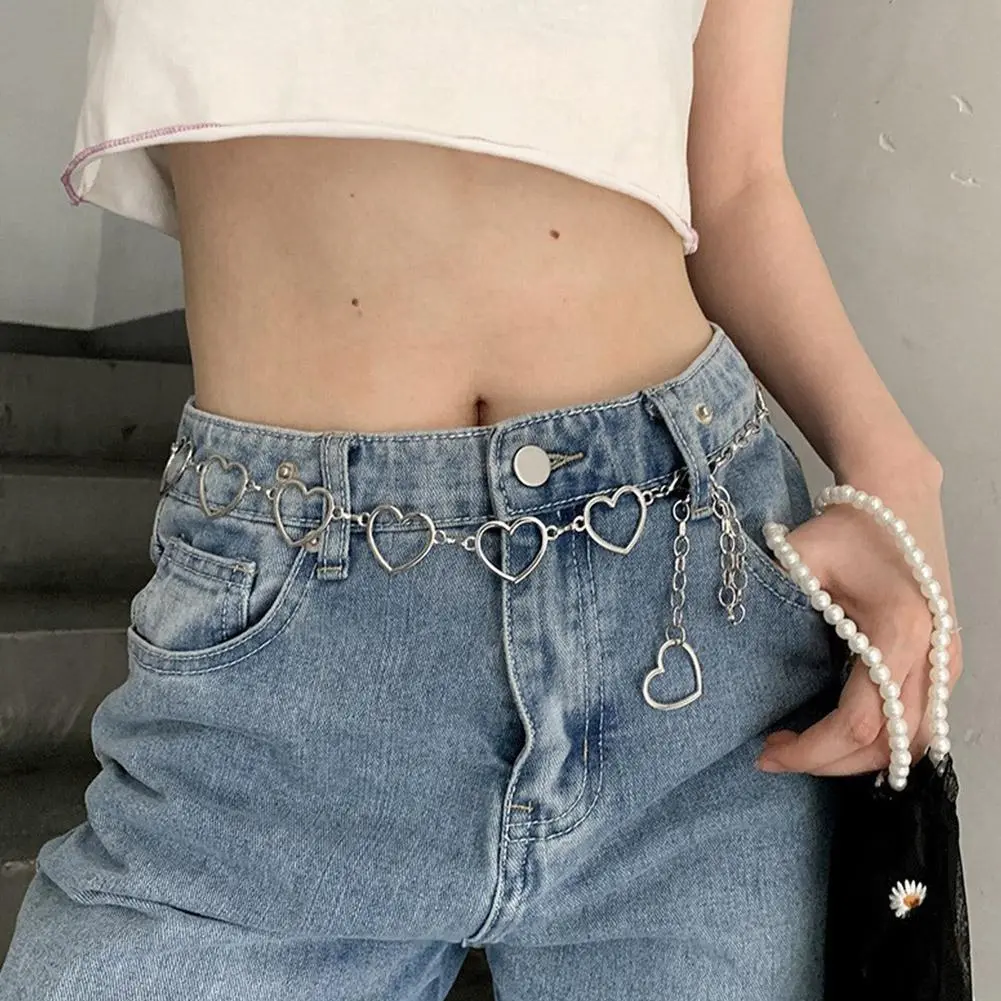 Women's Metal Waist Chain Fashion Heart Versatile Decoration Personalized Heart Waist Chain Women's Pant Chain with Jeans Dress