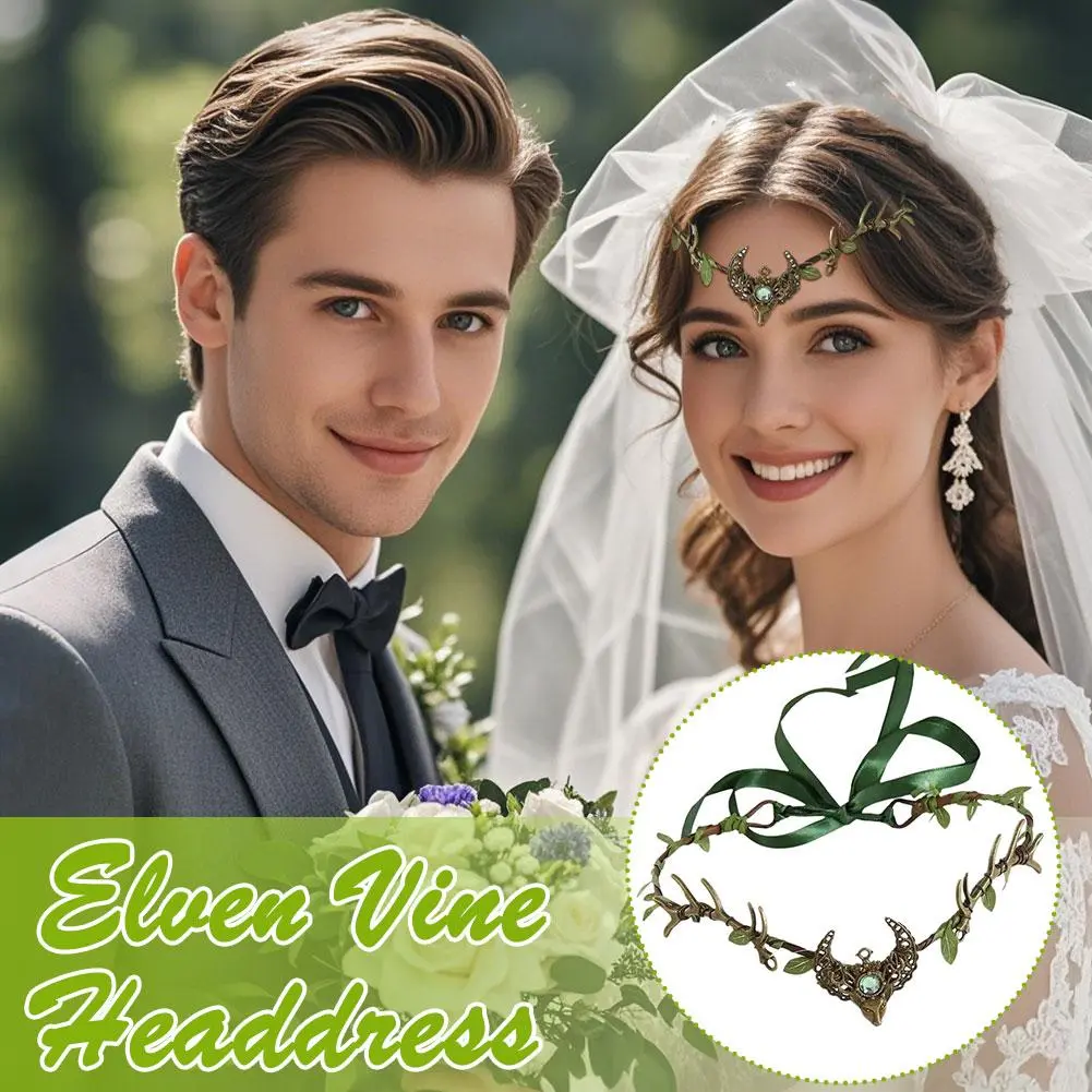 Elven Crown Elf Tiara Vine Headpiece Fairy Witch Diadema Gothic Headband Hair Woodland Bridal Wedding Accessories Dress Cro C5J8