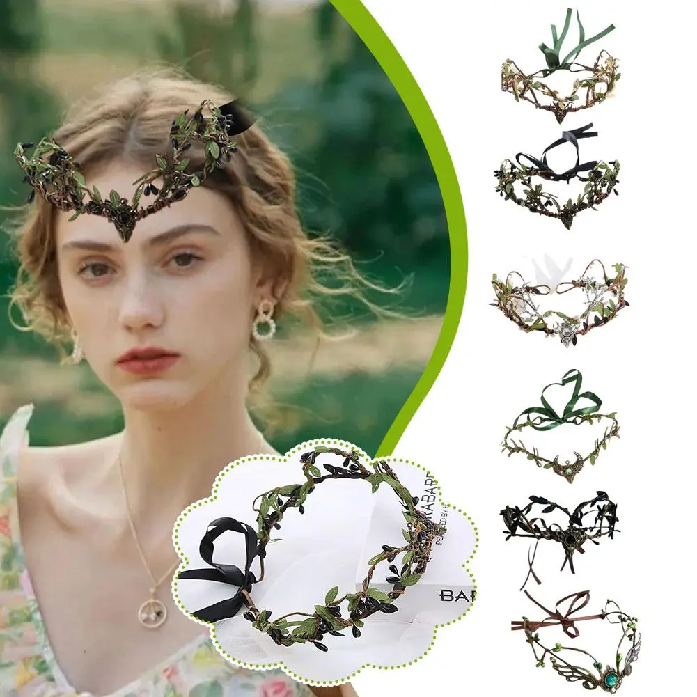 Elven Crown Elf Tiara Vine Headpiece Fairy Witch Diadema Gothic Headband Hair Woodland Bridal Wedding Accessories Dress Cro C5J8