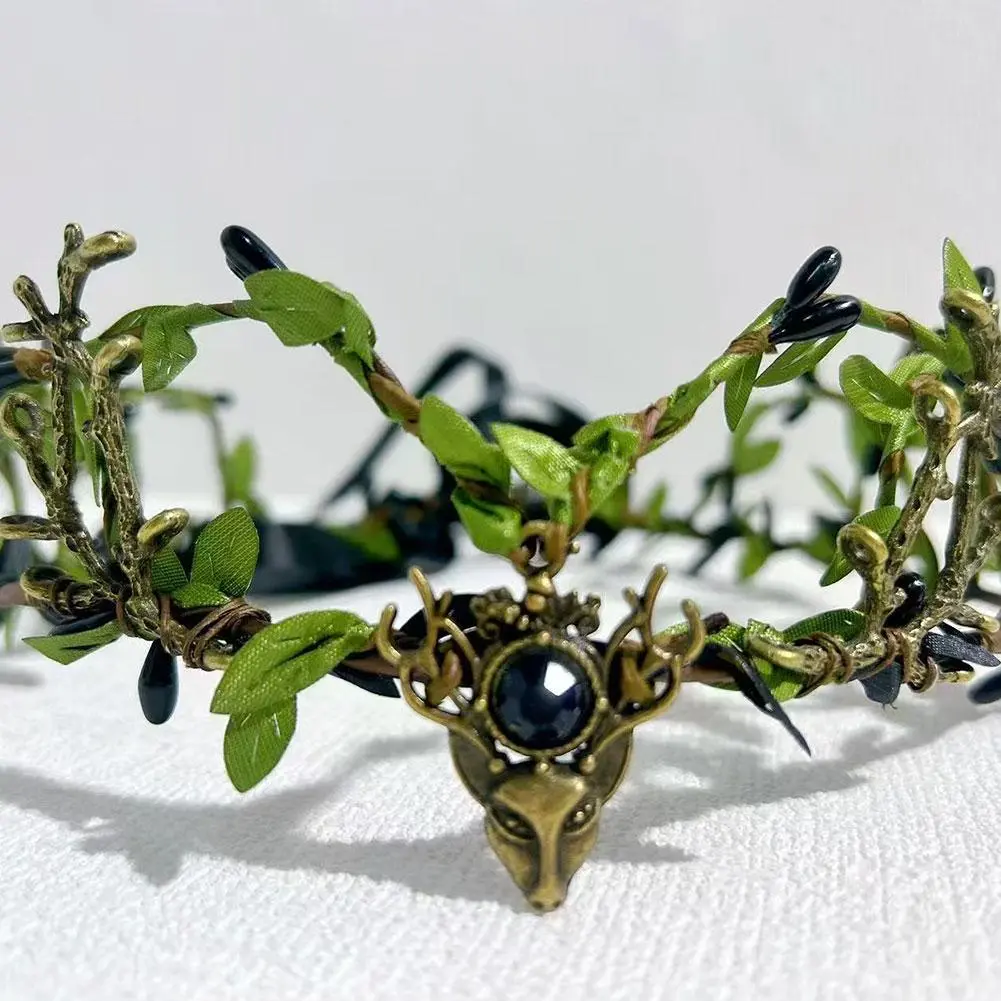 Elven Crown Elf Tiara Vine Headpiece Fairy Witch Diadema Gothic Headband Hair Woodland Bridal Wedding Accessories Dress Cro C5J8