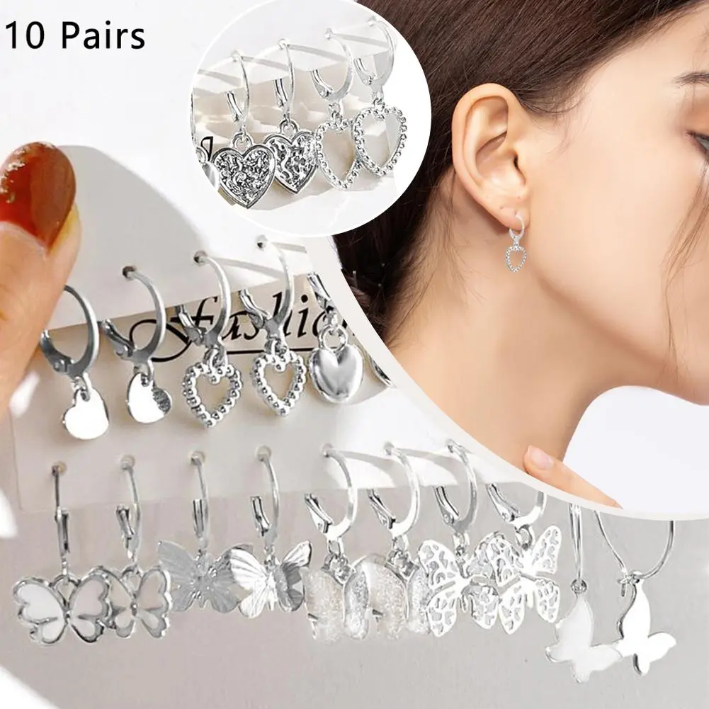 New Gold Color Butterfly Love Hoop Earrings Set New Creative Simple Heart Hollow Dangle Earring for Women Fashion Trendy Jewelry