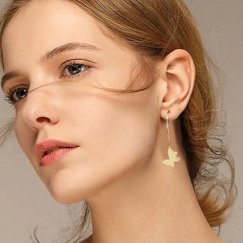 New Gold Color Butterfly Love Hoop Earrings Set New Creative Simple Heart Hollow Dangle Earring for Women Fashion Trendy Jewelry