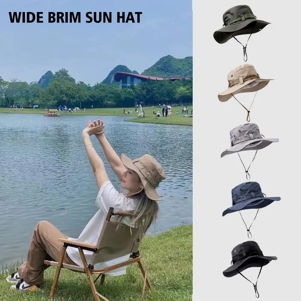 Summer Men Bucket Hat Outdoor UV Protection Wide Brim Panama Safari Hunting Hiking Hat Mesh Fisherman Hat Beach Sunscreen Cap