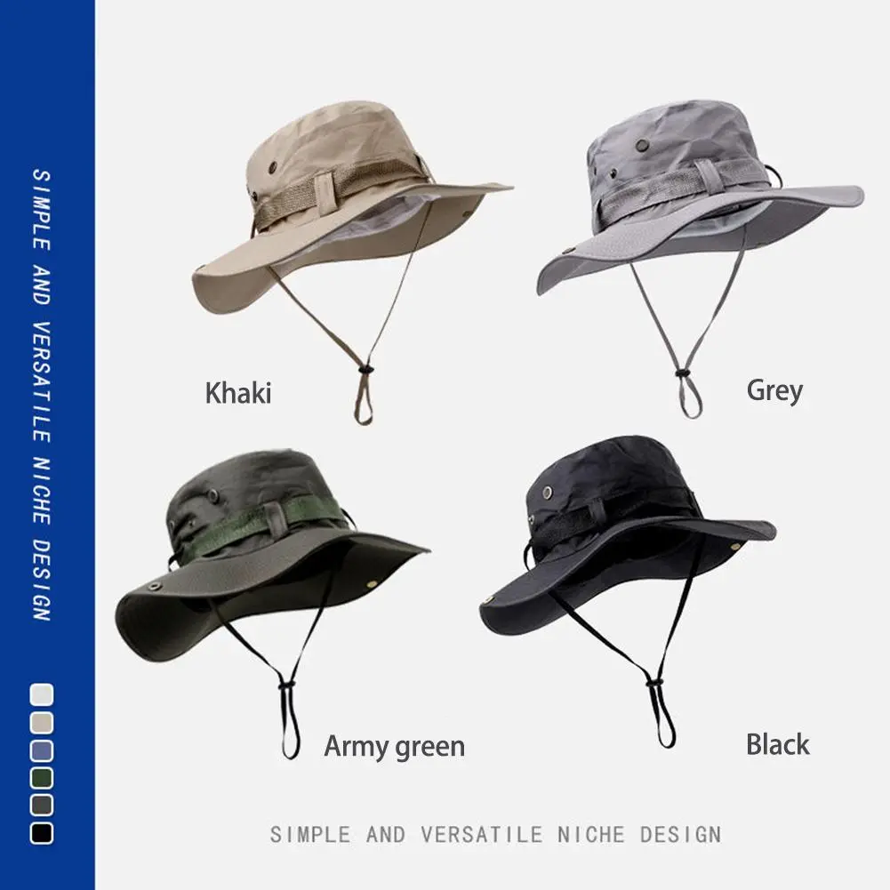 Summer Men Bucket Hat Outdoor UV Protection Wide Brim Panama Safari Hunting Hiking Hat Mesh Fisherman Hat Beach Sunscreen Cap
