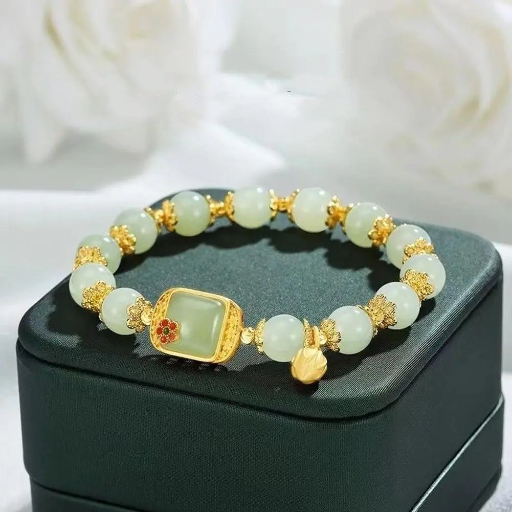 Natural Jade Bracelet New Chinese Square Sugar Lotus Exquisite Bracelet Elegant Jewelry Retro Double Layer Beaded Fashion G L2P9