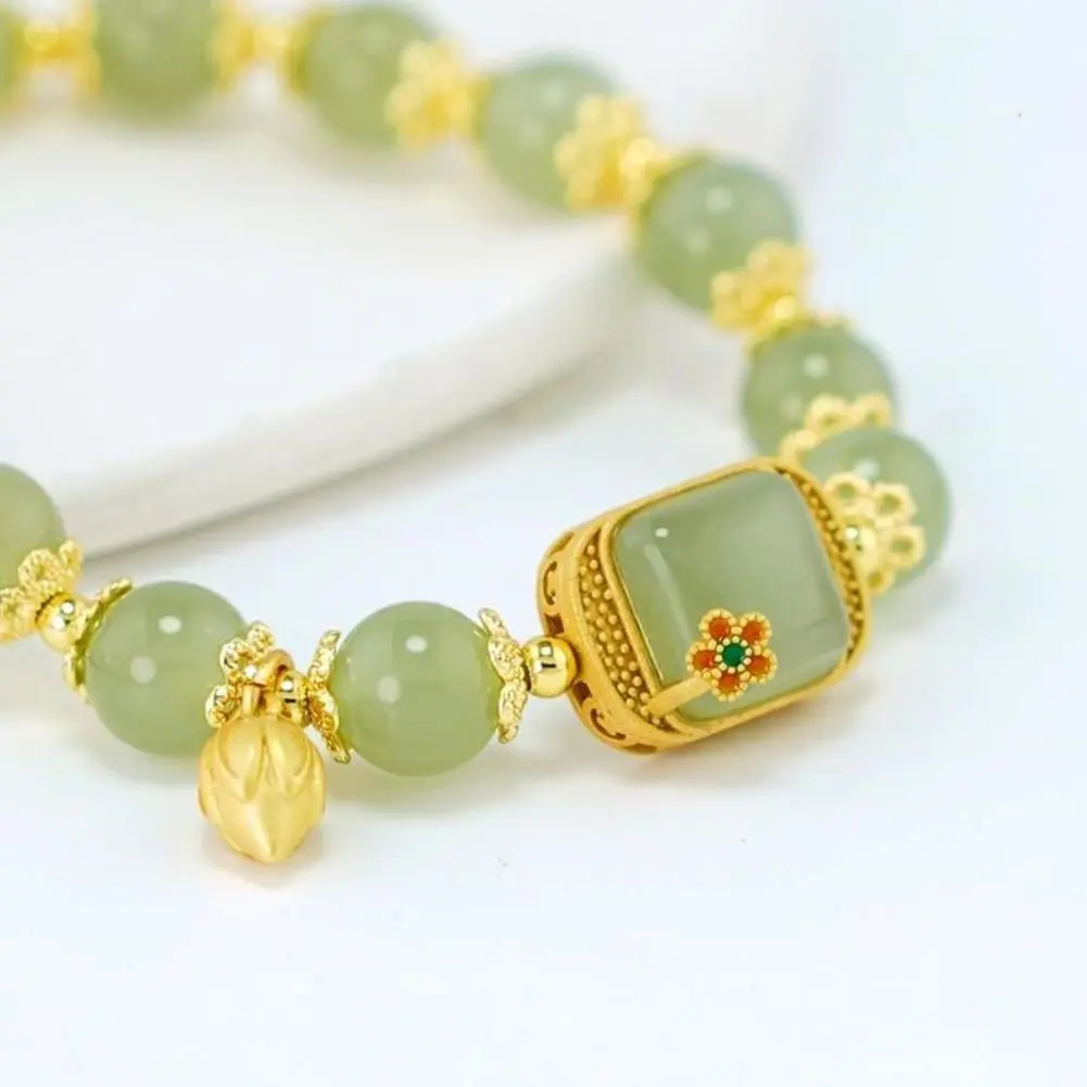 Natural Jade Bracelet New Chinese Square Sugar Lotus Exquisite Bracelet Elegant Jewelry Retro Double Layer Beaded Fashion G L2P9