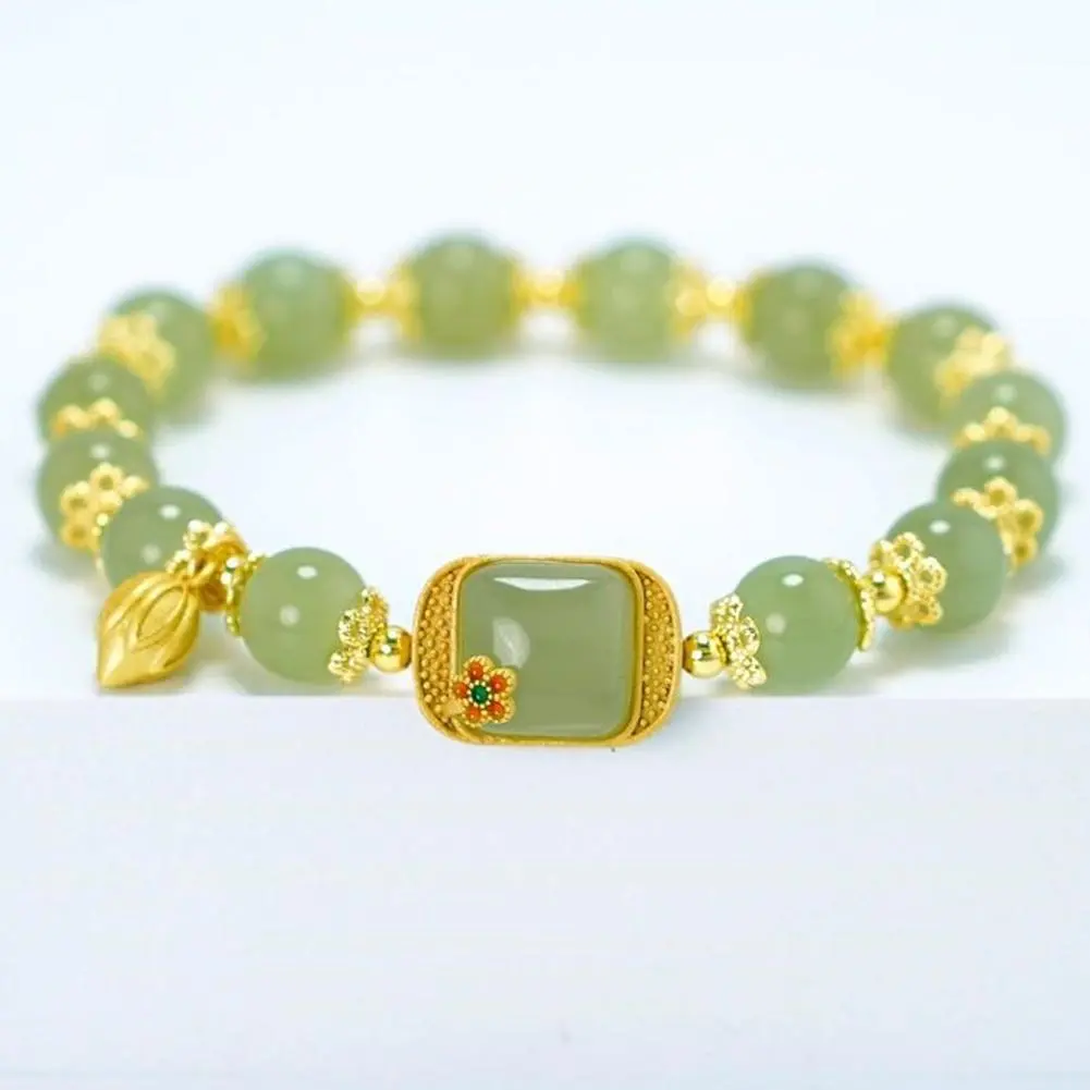 Natural Jade Bracelet New Chinese Square Sugar Lotus Exquisite Bracelet Elegant Jewelry Retro Double Layer Beaded Fashion G L2P9