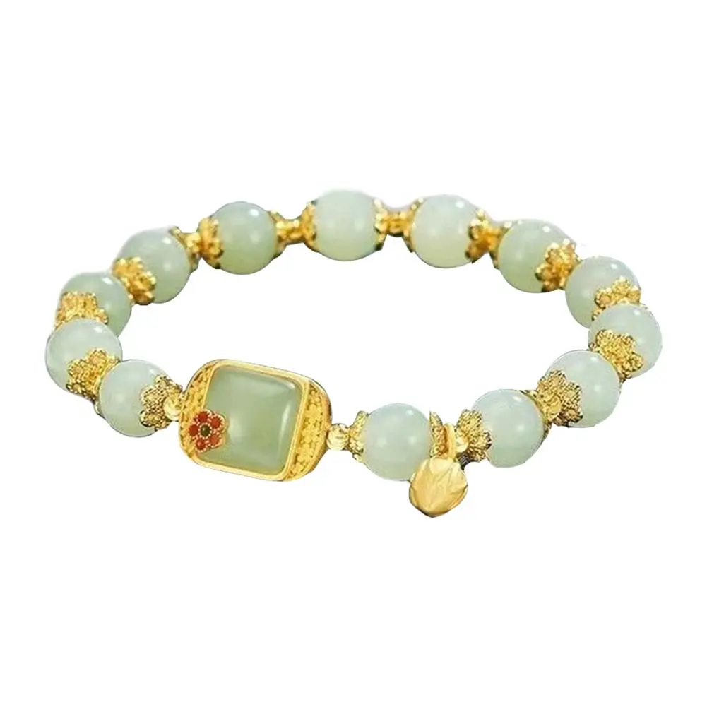 Natural Jade Bracelet New Chinese Square Sugar Lotus Exquisite Bracelet Elegant Jewelry Retro Double Layer Beaded Fashion G L2P9