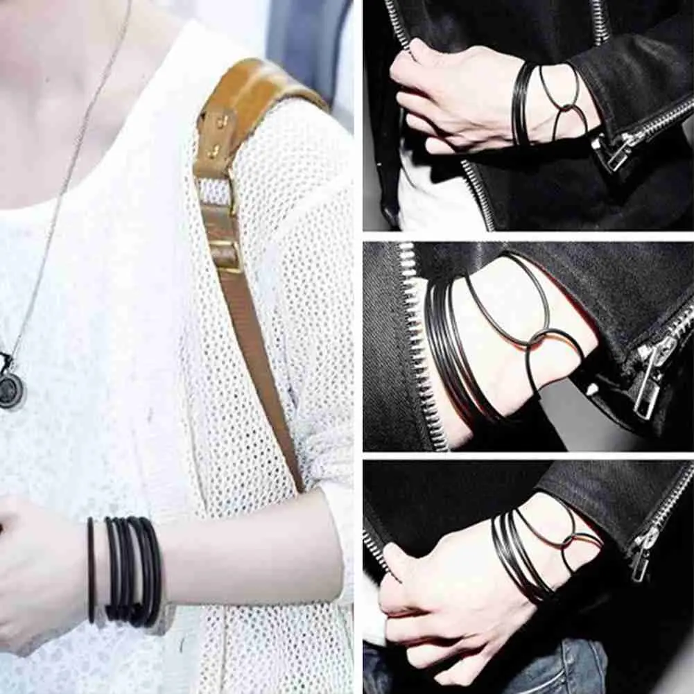 10pcs Black Silicone Thin Bracelets Sports Fashion Wristband Rubber Rings Hair Rings Rubber Bands Men Women Accessories