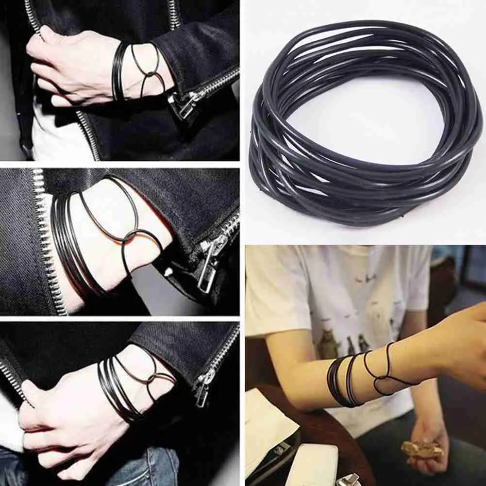 10pcs Black Silicone Thin Bracelets Sports Fashion Wristband Rubber Rings Hair Rings Rubber Bands Men Women Accessories
