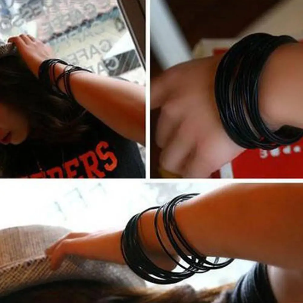 10pcs Black Silicone Thin Bracelets Sports Fashion Wristband Rubber Rings Hair Rings Rubber Bands Men Women Accessories