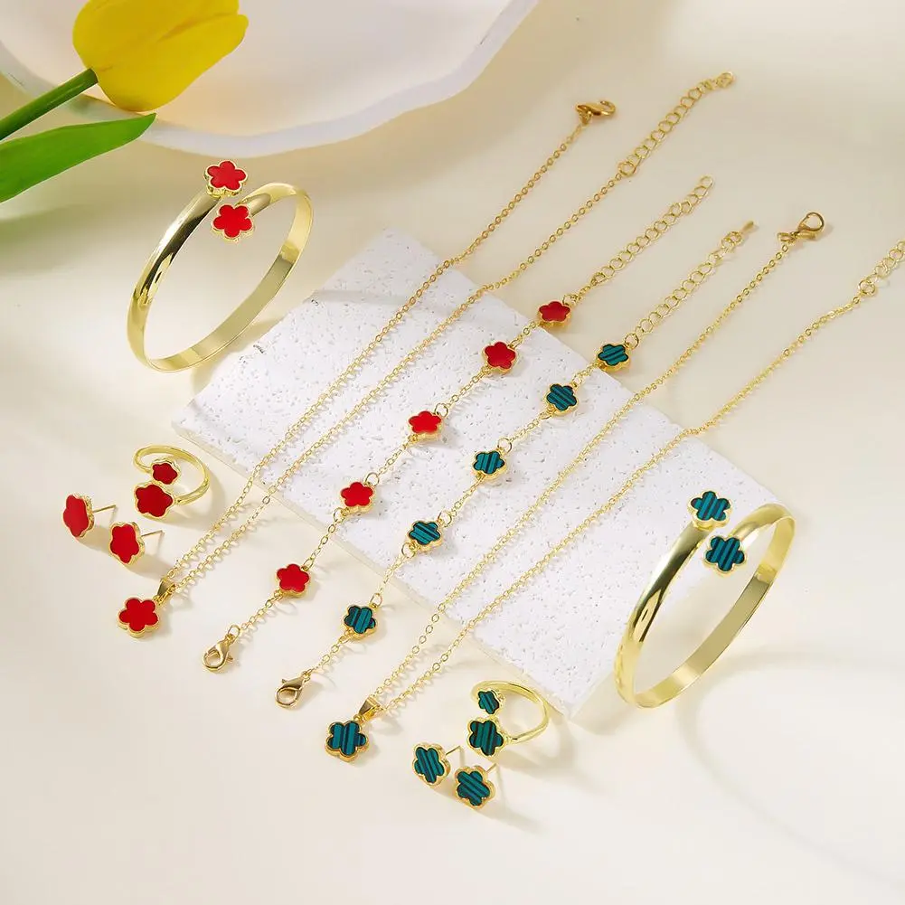 1Set Jewelry Stainless Steel Five Leaf Clover 316L Bracelets For Women Elegance French Niche Necklaces Bracelets Earrings