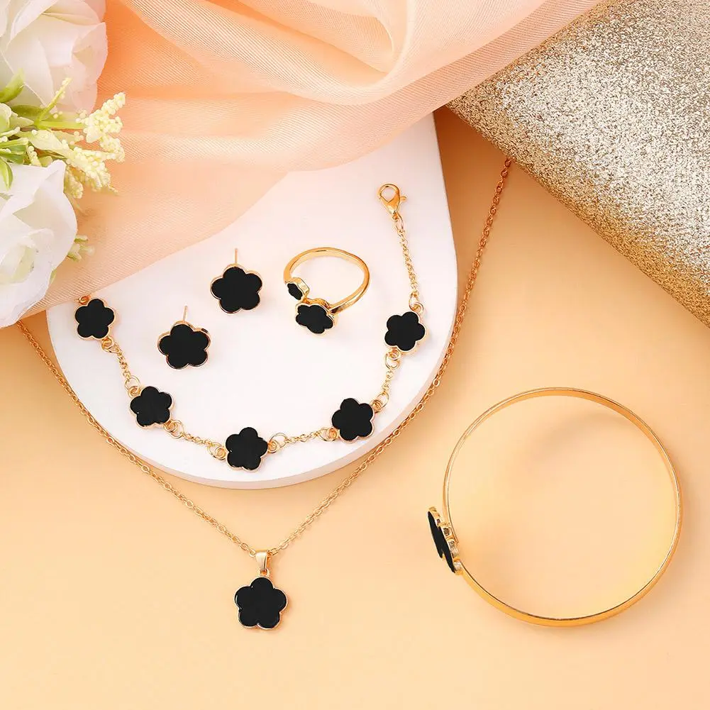 1Set Jewelry Stainless Steel Five Leaf Clover 316L Bracelets For Women Elegance French Niche Necklaces Bracelets Earrings