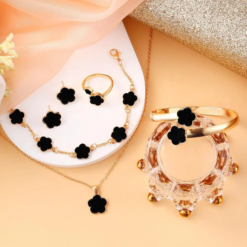 1Set Jewelry Stainless Steel Five Leaf Clover 316L Bracelets For Women Elegance French Niche Necklaces Bracelets Earrings