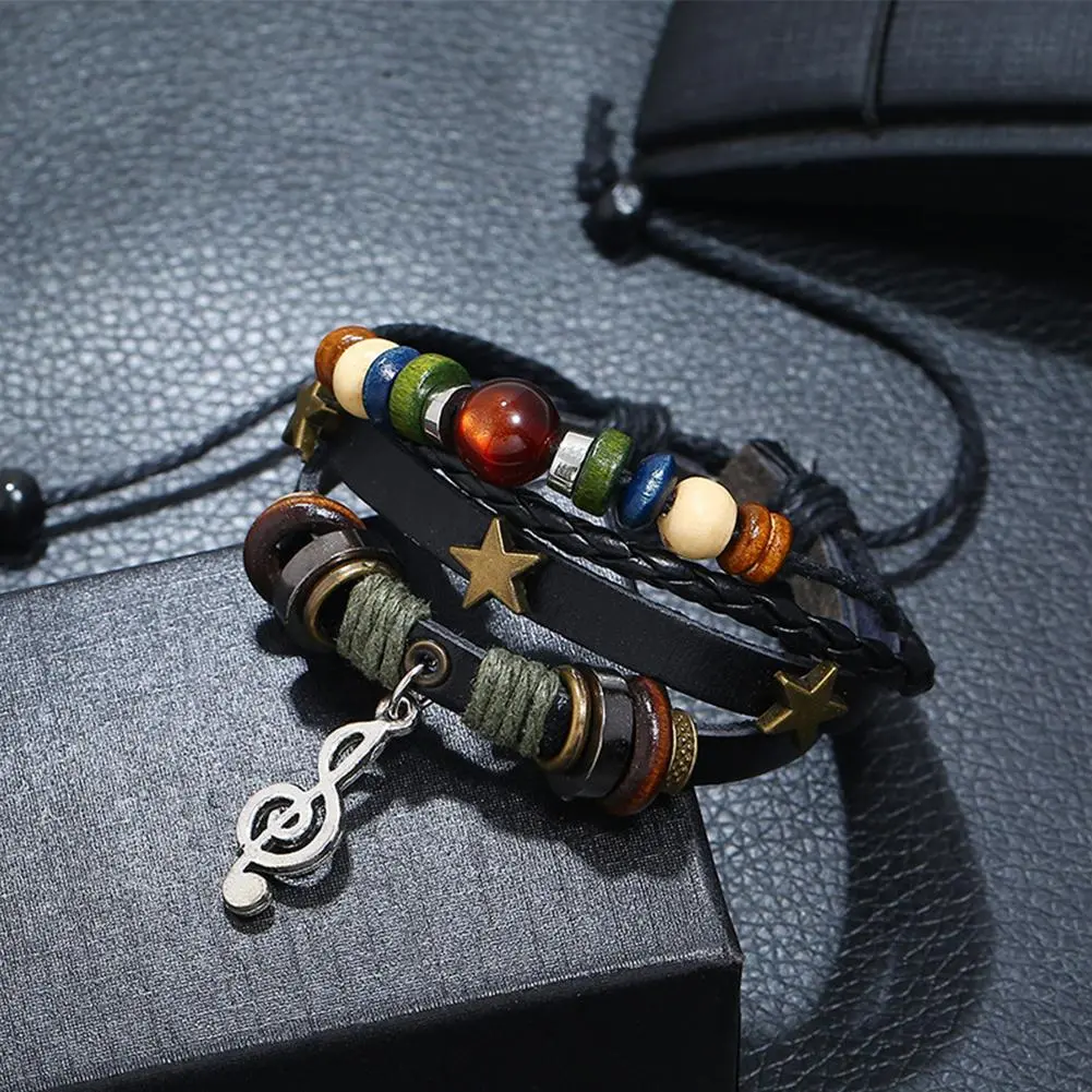 High-end Men And Women Beads Leather Bracelet Vintage Bracelet Bracele Bracelet Star Note Bracelet Musical Adjustable Multi F9J3