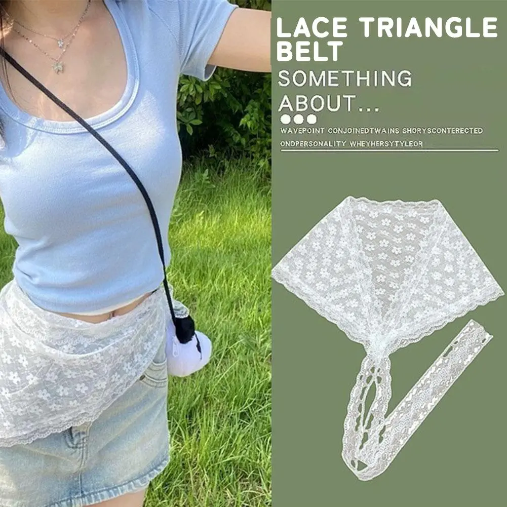 Summer Lace Bandana Scarf Korean Style Triangle Neckerchief, Boho Waist Belt for Girls, Countryside Photo Shoot Accessories J7M0