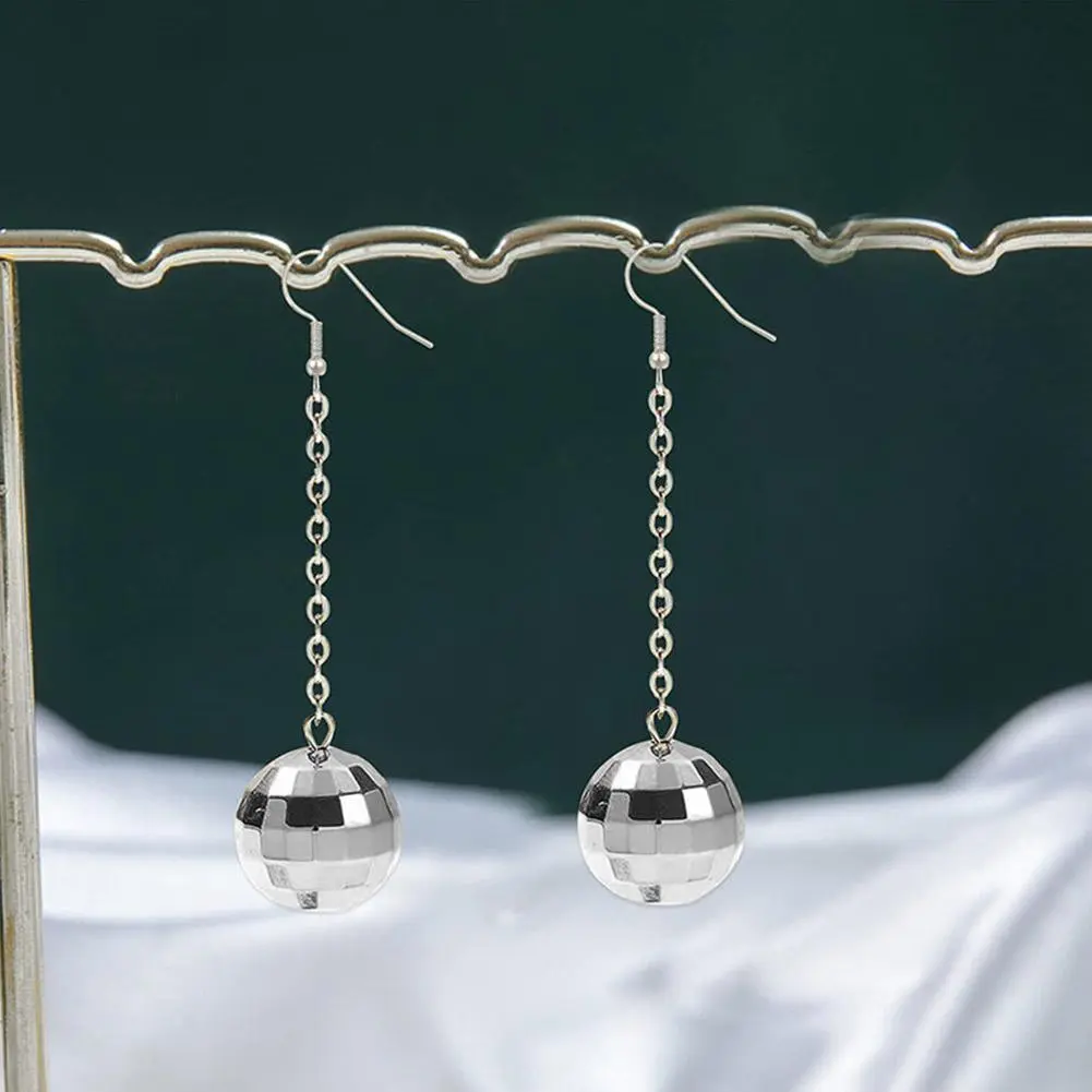 Retro Disco Ball Drop Earrings Women Boho Round Luxury Mirror Party Reflect Earrings Ball Dangle Jewelry Light Disco Earring