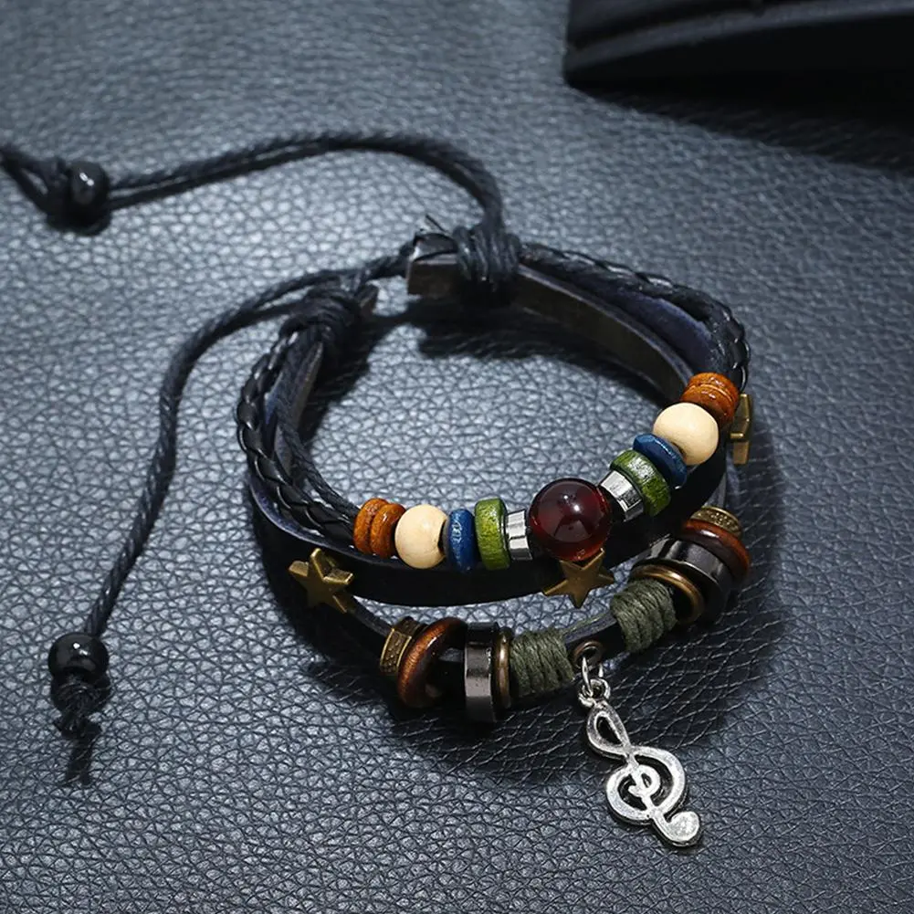 High-end Men And Women Beads Leather Bracelet Vintage Bracelet Bracele Bracelet Star Note Bracelet Musical Adjustable Multi F9J3
