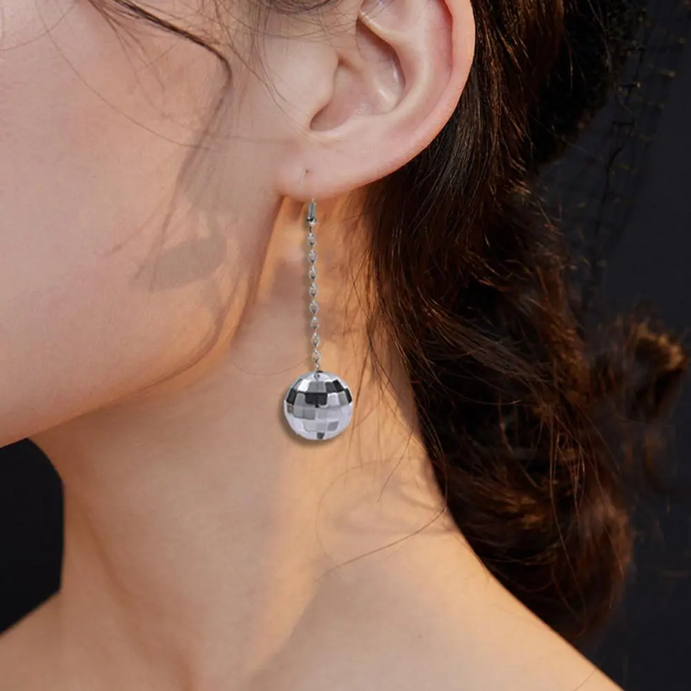 Retro Disco Ball Drop Earrings Women Boho Round Luxury Mirror Party Reflect Earrings Ball Dangle Jewelry Light Disco Earring