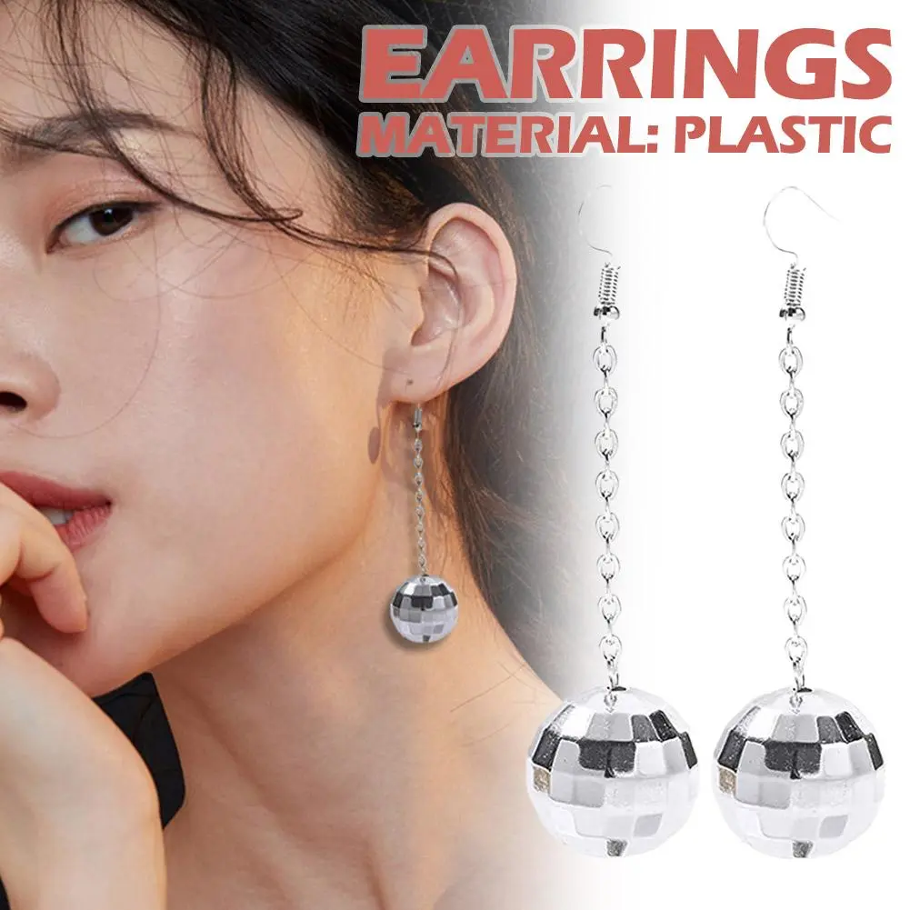 Retro Disco Ball Drop Earrings Women Boho Round Luxury Mirror Party Reflect Earrings Ball Dangle Jewelry Light Disco Earring