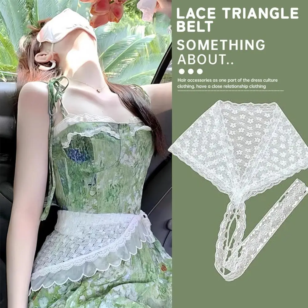 Summer Lace Bandana Scarf Korean Style Triangle Neckerchief, Boho Waist Belt for Girls, Countryside Photo Shoot Accessories J7M0