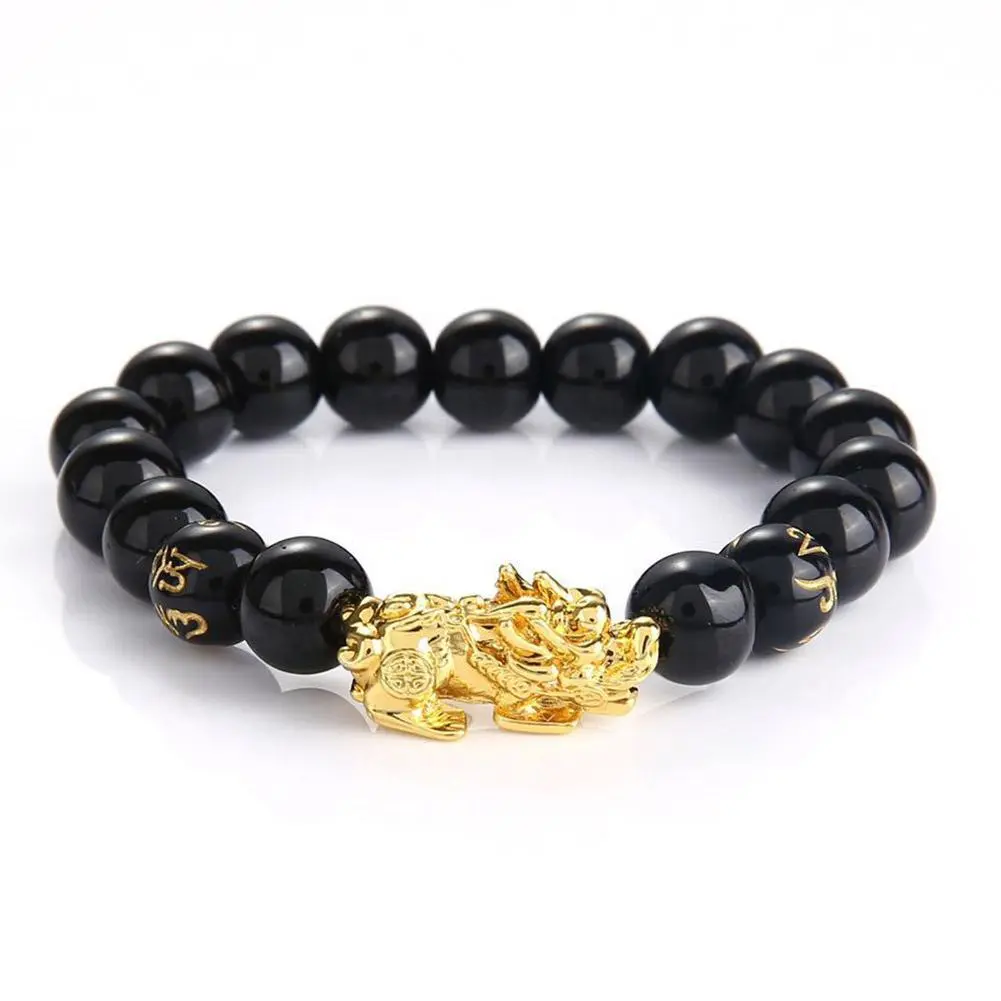 Feng Shui Black Obsidian Wealth Bracelets Men Color Jewelry Women Bracelets Changed Mantra Bangle 10mm Dragon Lucky Bead W0G8