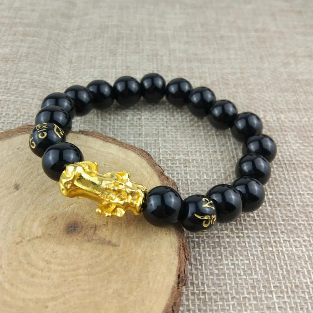 Feng Shui Black Obsidian Wealth Bracelets Men Color Jewelry Women Bracelets Changed Mantra Bangle 10mm Dragon Lucky Bead W0G8