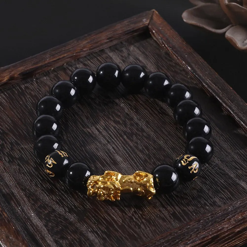 Feng Shui Black Obsidian Wealth Bracelets Men Color Jewelry Women Bracelets Changed Mantra Bangle 10mm Dragon Lucky Bead W0G8