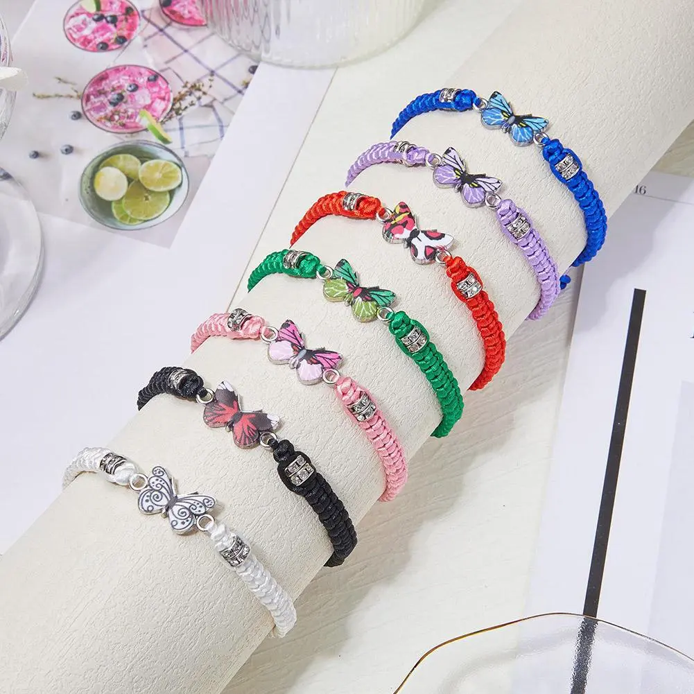 Fashion Handmade Purple Butterfly Flower Bracelet For Women Charm Sweet Animal Pendant Braided Bracelets & Bangle Jewelry
