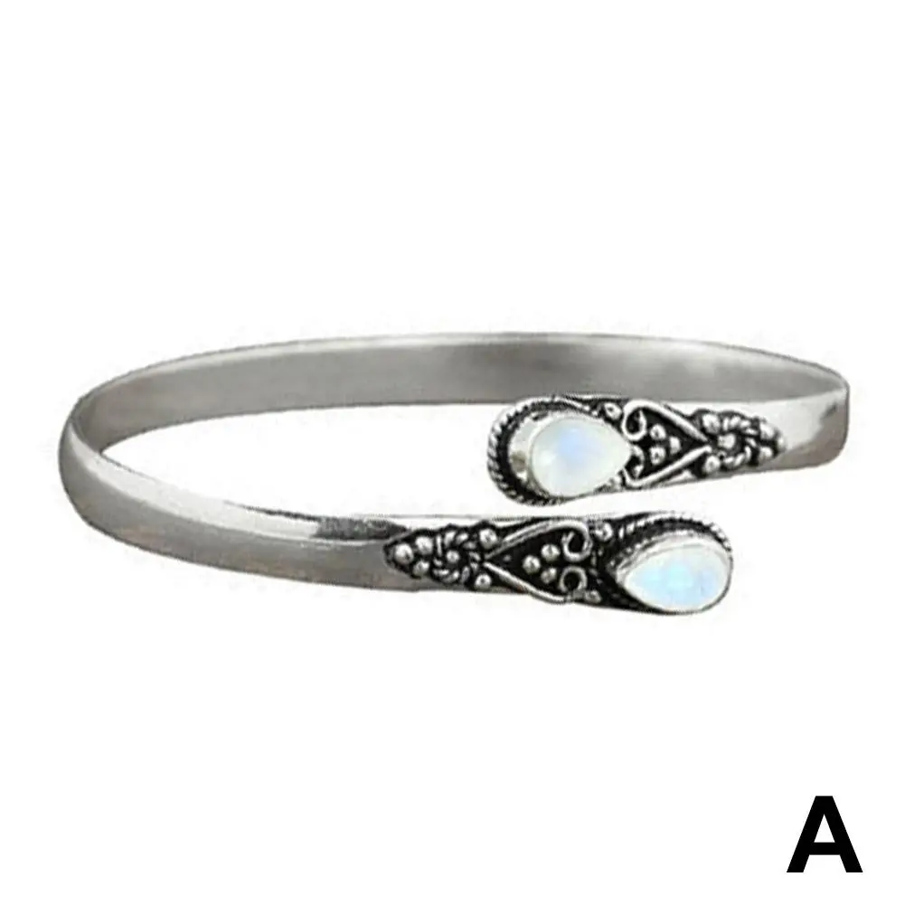 Luxury Women Bracelet With Blue Zircon Bohemian Turquoise Open Vintage Pattern Cuff Bracelet for Women's Jewelry Accessorie Z1V7