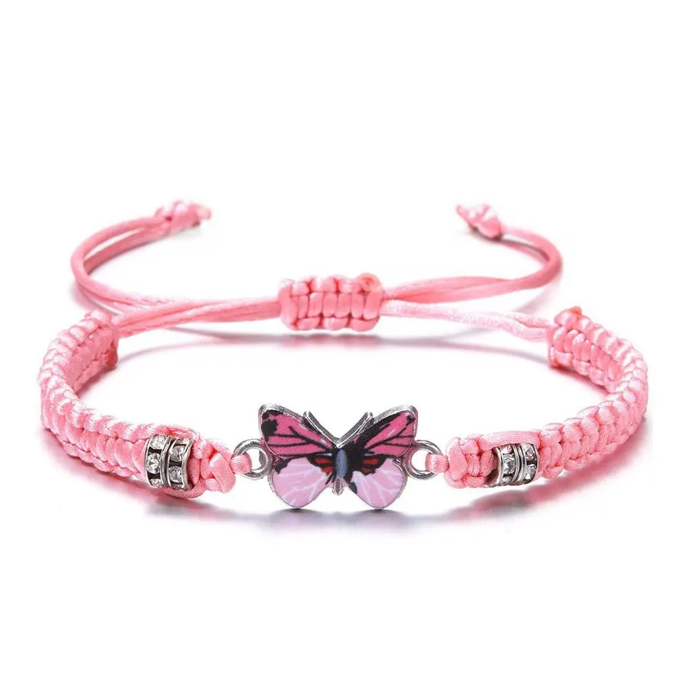 Fashion Handmade Purple Butterfly Flower Bracelet For Women Charm Sweet Animal Pendant Braided Bracelets & Bangle Jewelry