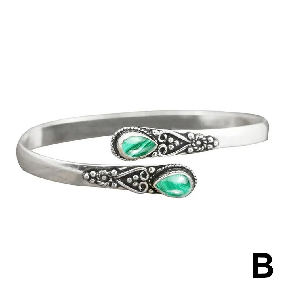 Luxury Women Bracelet With Blue Zircon Bohemian Turquoise Open Vintage Pattern Cuff Bracelet for Women's Jewelry Accessorie Z1V7