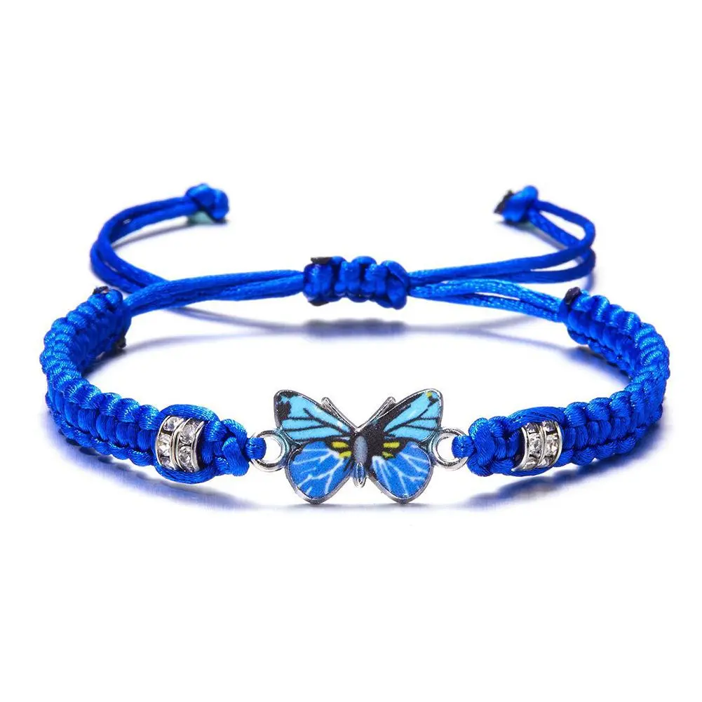 Fashion Handmade Purple Butterfly Flower Bracelet For Women Charm Sweet Animal Pendant Braided Bracelets & Bangle Jewelry