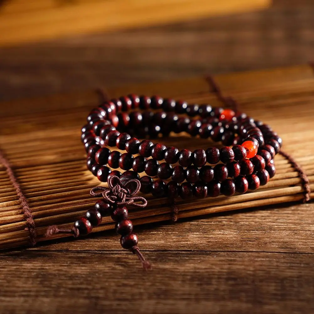 108 Beads 6mm Natural Sandalwood Buddhist Bracelets Buddha Prayer Wood Beaded Bracelet Multi-layer Wrist Chain Women Men Bangles