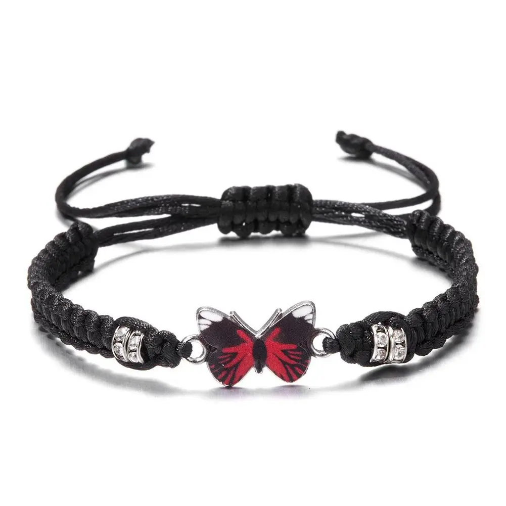 Lucky Black Red String Rope Braided Bracelet Adjustable Hand Woven Butterfly Charm Bracelets Friendship Gift For Women Girls