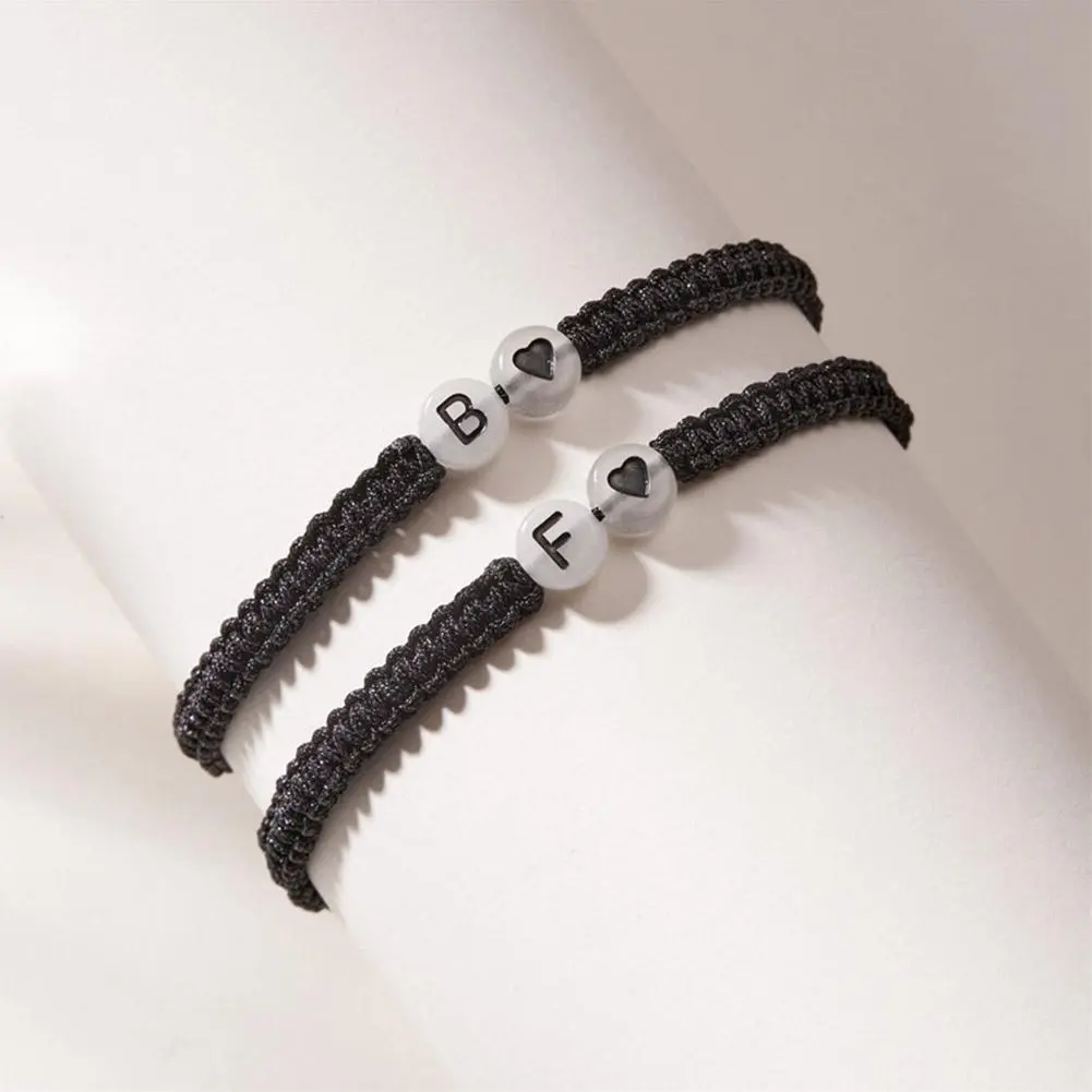 Luminous 26 Letters Initial Heart Bracelets Handmade Adjustable A-Z Braided Bracelets for Women Men Friendship Jewelry
