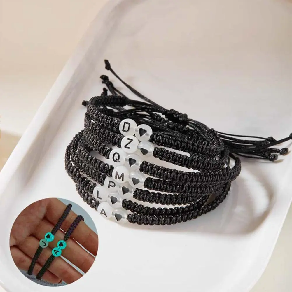 Luminous 26 Letters Initial Heart Bracelets Handmade Adjustable A-Z Braided Bracelets for Women Men Friendship Jewelry
