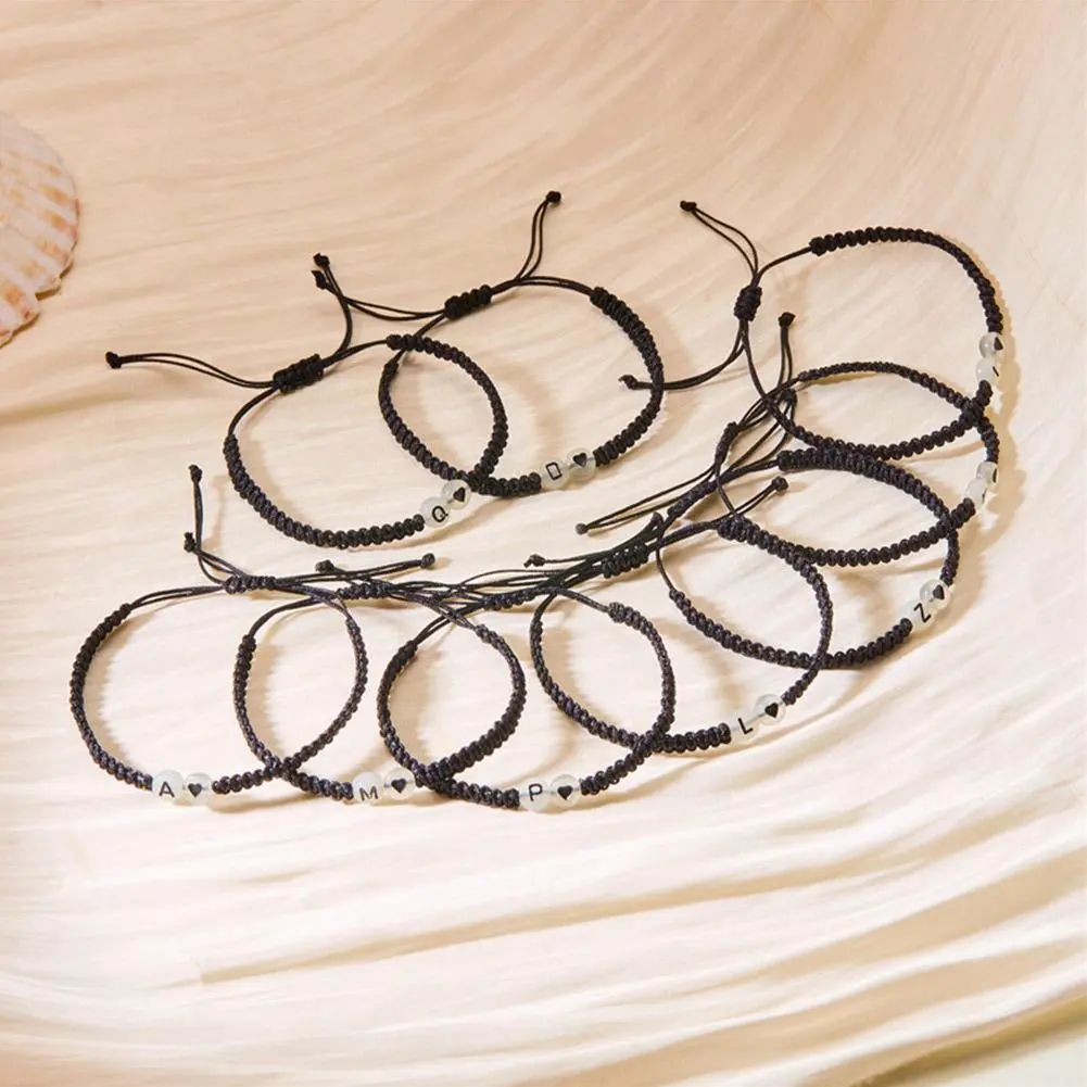 Luminous 26 Letters Initial Heart Bracelets Handmade Adjustable A-Z Braided Bracelets for Women Men Friendship Jewelry