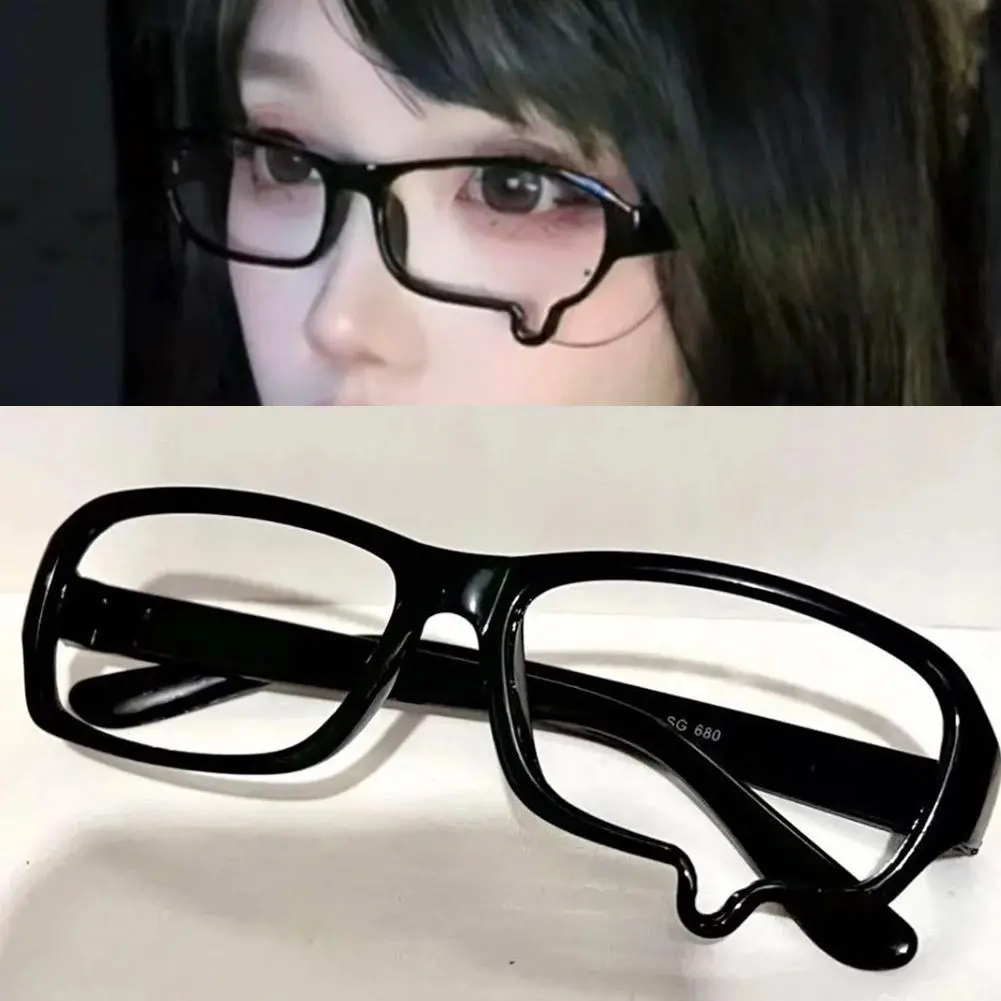 Fashion Unisex Black Eyeglass Frame No Lenses Anime Crying Dripping Tears Glasses Vintage Kawaii Party Gift Cosplay Accessories
