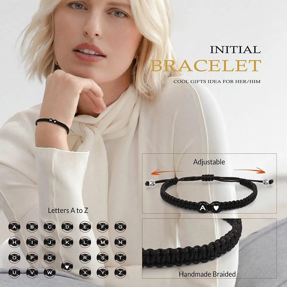 26 Letters Woven Bracelet Adjustable Handwoven Couple Braided Bracelet With Black White Beaded Personalized Jewelry Accessories