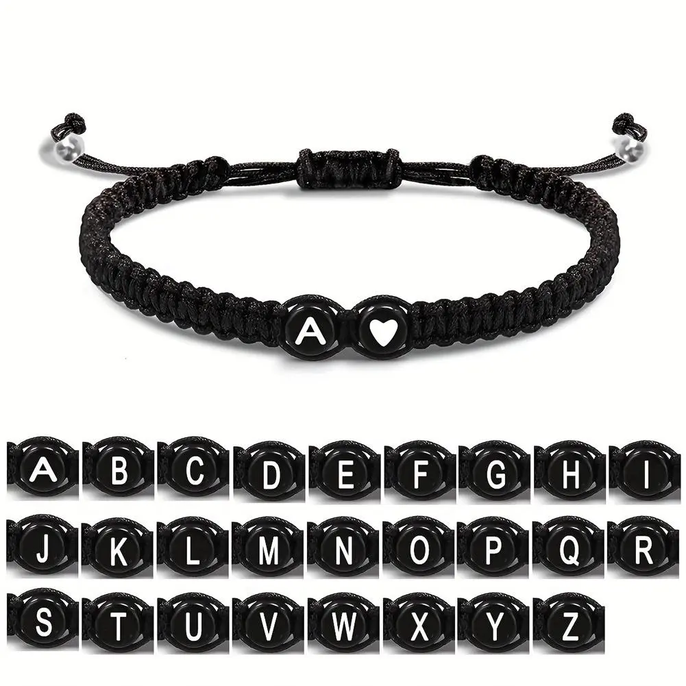 26 Letters Woven Bracelet Adjustable Handwoven Couple Braided Bracelet With Black White Beaded Personalized Jewelry Accessories