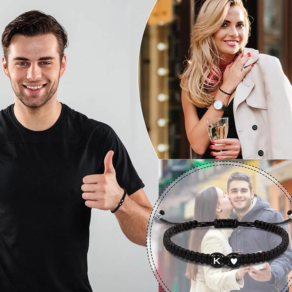 26 Letters Woven Bracelet Adjustable Handwoven Couple Braided Bracelet With Black White Beaded Personalized Jewelry Accessories