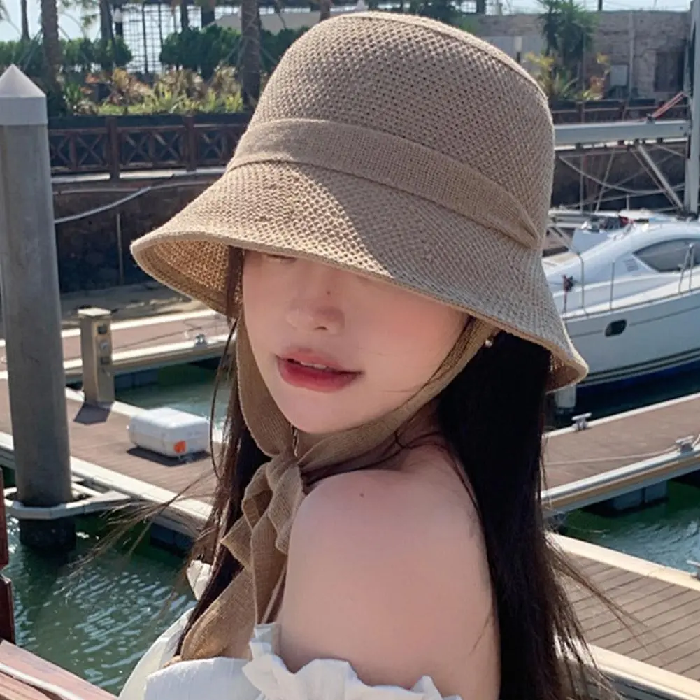 New Knitted Women Sun Hat Breathable Bucket Hat Summer Anti-UV Sun Hat Travel Beach Hat Korean Surf Hiking Fisherman Hat Outdoor