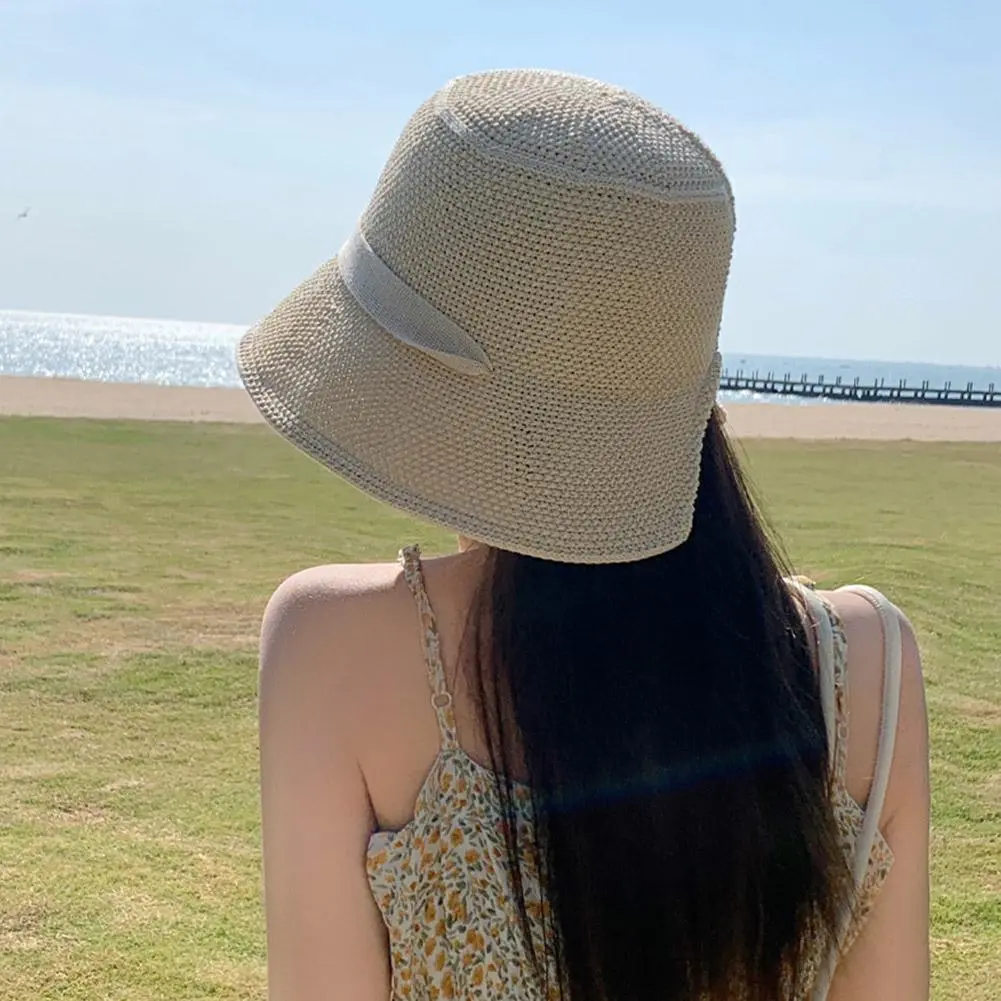 New Knitted Women Sun Hat Breathable Bucket Hat Summer Anti-UV Sun Hat Travel Beach Hat Korean Surf Hiking Fisherman Hat Outdoor